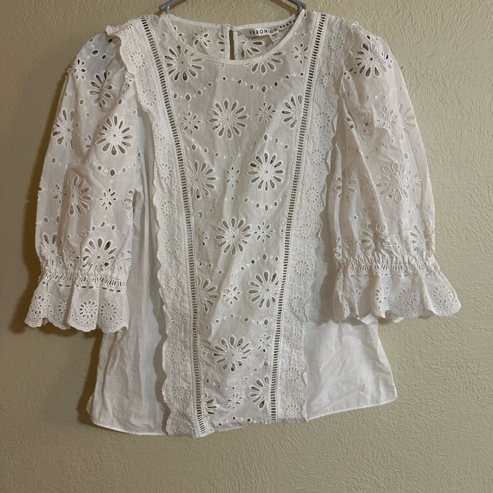 Veronica Beard Gale Floral Eyelet Blouse